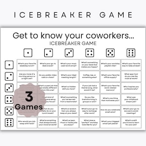 Office Ice Breaker Dice Game - 3 Different Versions - Get to know your Coworkers and Team - Office Party Games - Team Building Excerise