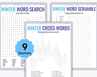 Winter Word Game Bundle – 9 Printable Games – Icebreaker Activity - Word Scramble - Word Search - Cross Words - Kids Holiday Games