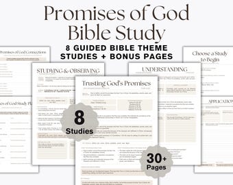 Promises of God Bible Study Bundle, Christian Printable Devotional, 8 Guided Theme Studies, Bible Study Workbook PDF