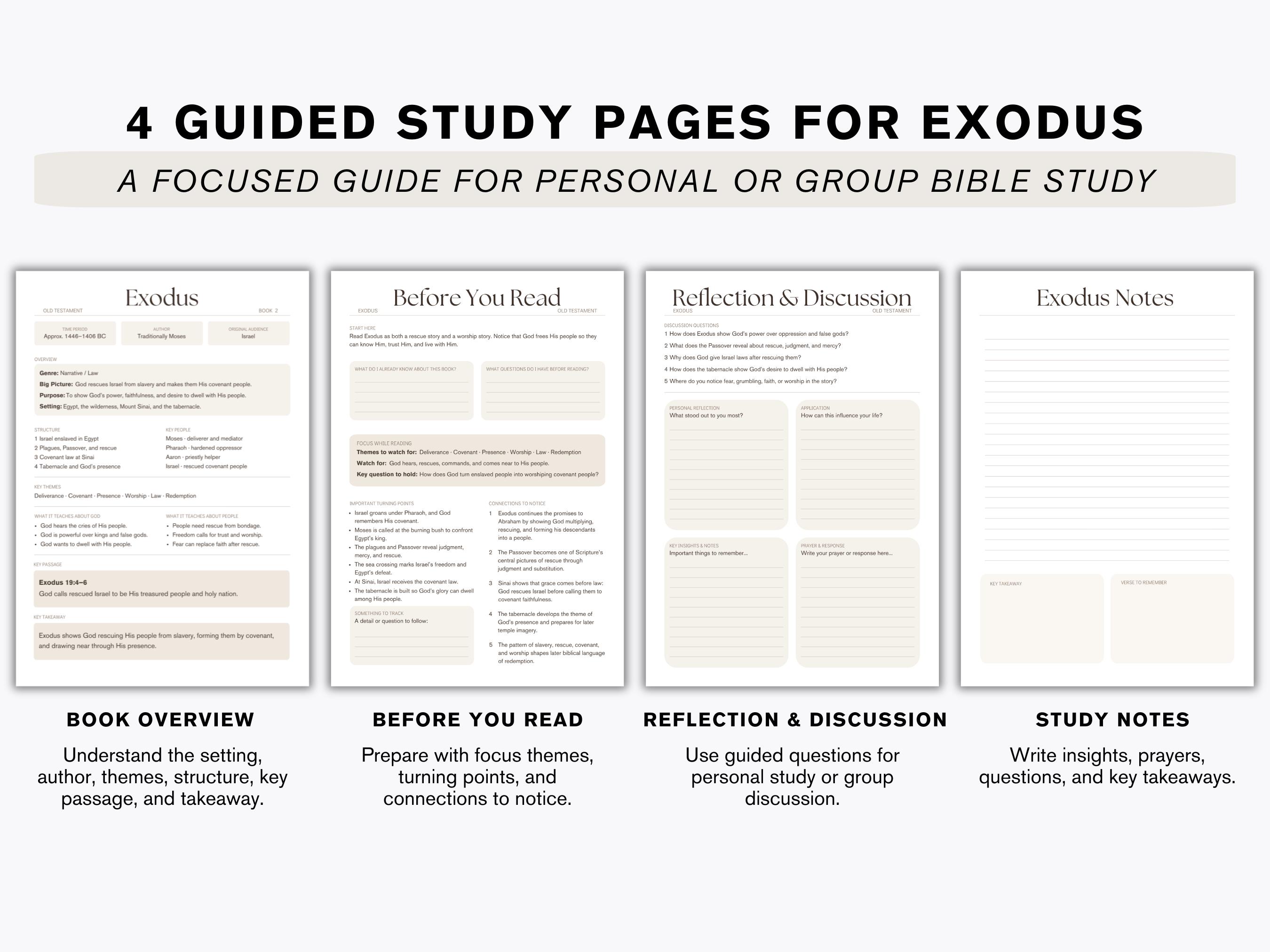 Exodus Bible Study Guide Printable, Book of Exodus Workbook, Old ...