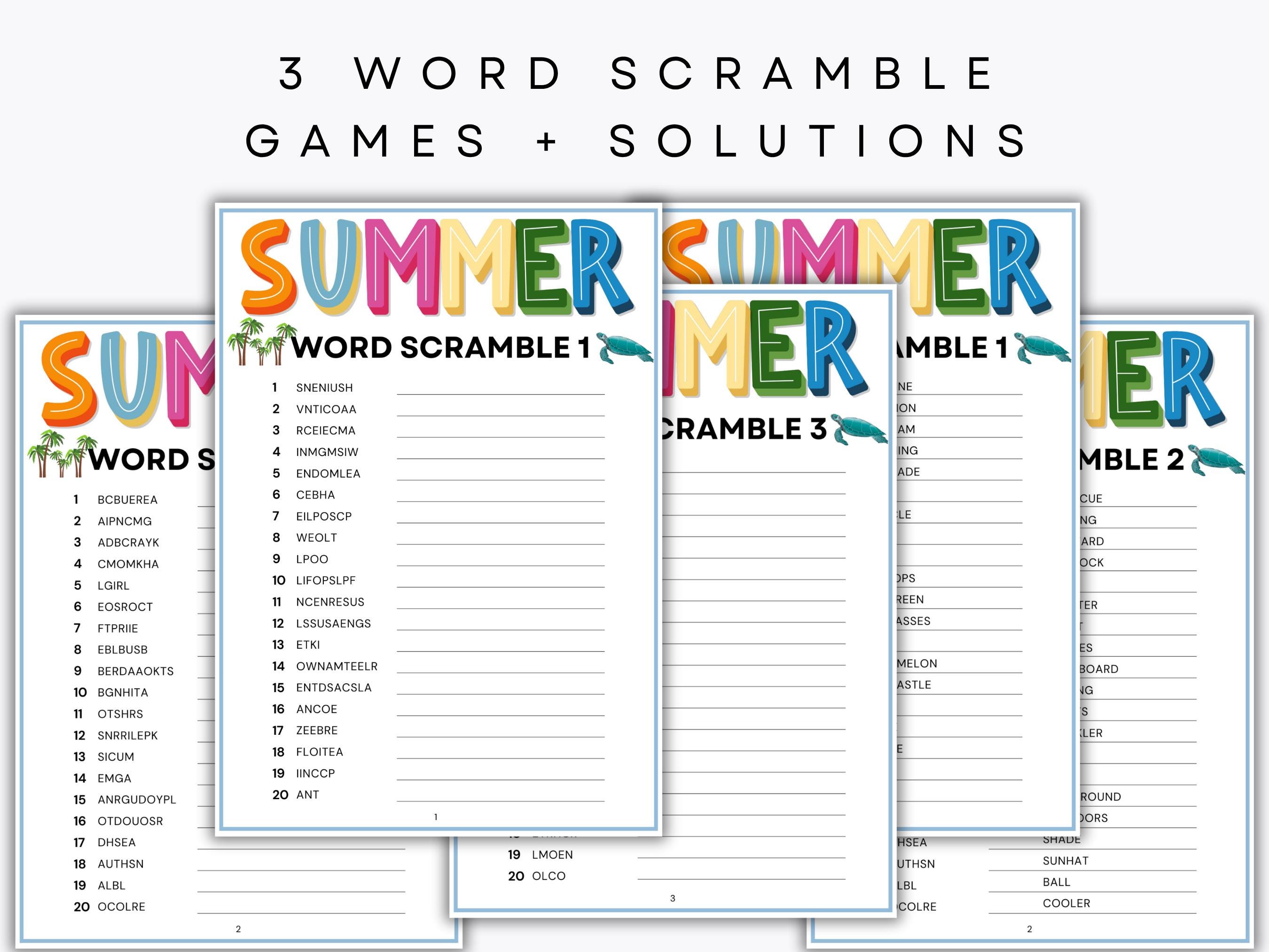 Summer Word Scramble Games - 3 Printable Summtertime Games - Fun Summer ...