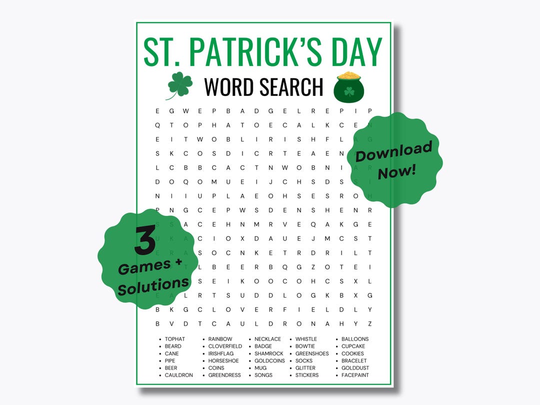 3 St. Patrick's Day Word Search Game - 3 Printable Puzzles - Fun ...