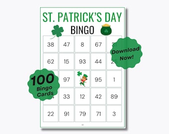 100 St. Patrick's Day Bingo Game - 100 Unique Prefilled Bingo Sheets - Ready-To-Play - St. Patrick's Day Activity - St Patrick's Party Game