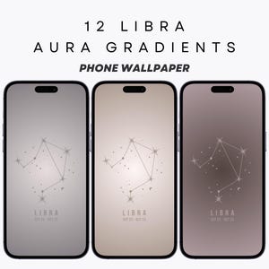 May include: Three phone wallpapers featuring a gradient background with a Libra constellation design. The text "LIBRA" and the dates "SEP 23 - OCT 23" are displayed on each wallpaper.