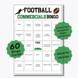 Football Bingo Spiel - 60 Einzigartige Vorgefüllte Bingo Seiten - Spieltag - Werbung & Werbung Bingo - Super Bowl Aktivität - Kinder Fußball Bingo