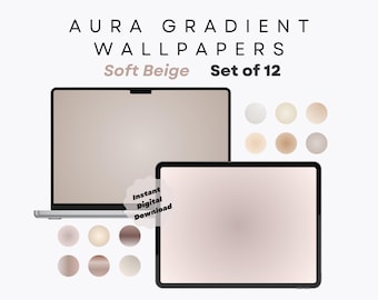 12 Autumn Aura Gradient Desktop Wallpaper, Soft Beige Hues - Aesthetic Wallpaper for Desktop, iPad, MacBook, iPhone, Tablet - Minimalistic