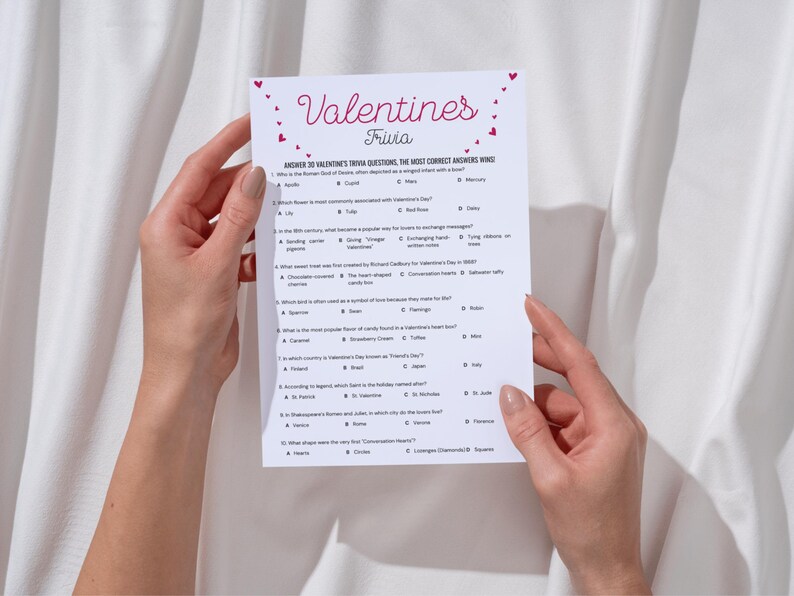 Valentine's Day Trivia Game - 30 Trivia Questions - Afternoon Party ...