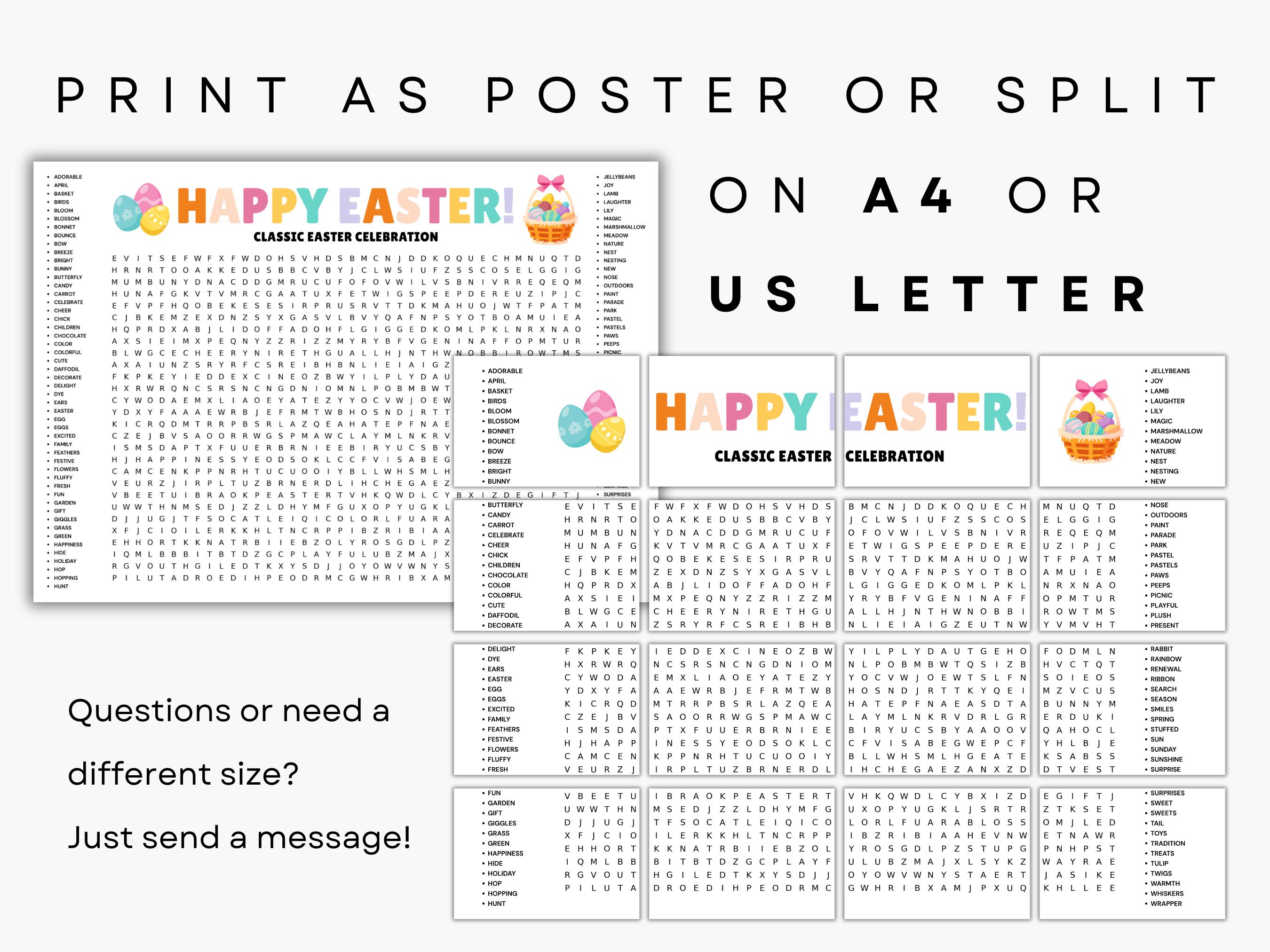Giant XXL Easter Word Search Game - 100 Words - 3 Printable Puzzles ...