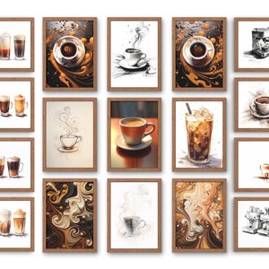 Coffee Wall Art & Sketches Pack - AI Art - Digital Download - Coffee Corner Decor - Mix and Match - Coffee Bar Art - Aesthetic Wall Art