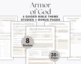 Armor of God Bible Study Bundle, Ephesians 6 Printable Devotional, 8 Guided Theme Studies, Christian Study Workbook PDF