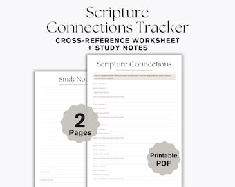 Scripture Connections Tracker Printable, Bible Study Notes, Cross Reference Worksheet, Christian PDF Download