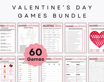 Valentine's Games Bundle – 60 Printable Games – Family Games – Icebreaker Party Activity – Trivia, Word Games, Gift Exchange