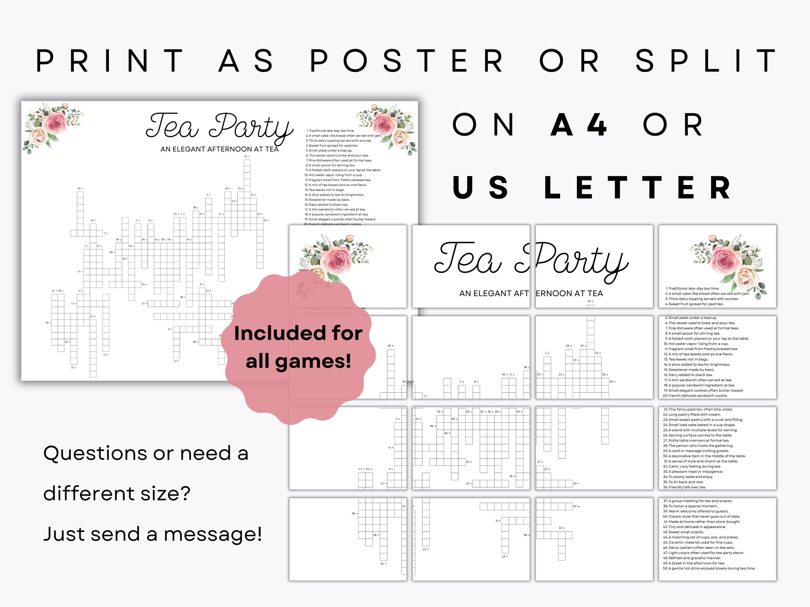 Tea Part Word Giant XXL Tea Party Word Games Bundle - 9 Printable Puzzles - Word ...