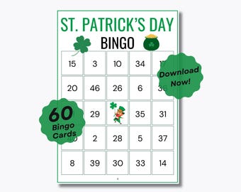 60 St. Patrick's Day Bingo Game - 60 Unique Prefilled Bingo Sheets - Ready-To-Play - St. Patrick's Day Activity - St Patrick's Party Game