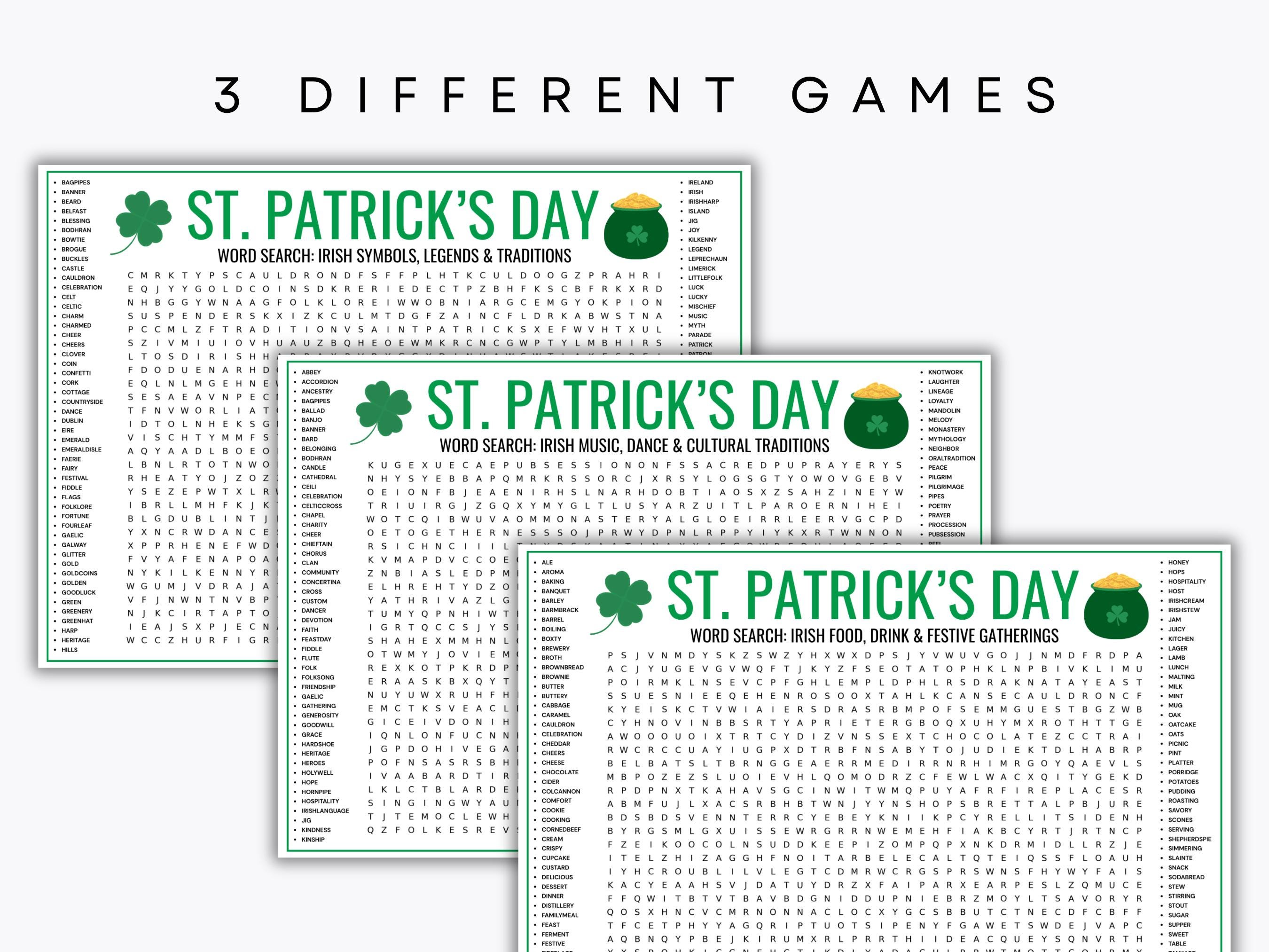 Giant XXL St Patrick's Day Word Search Game - 100 Words - 3 Printable ...