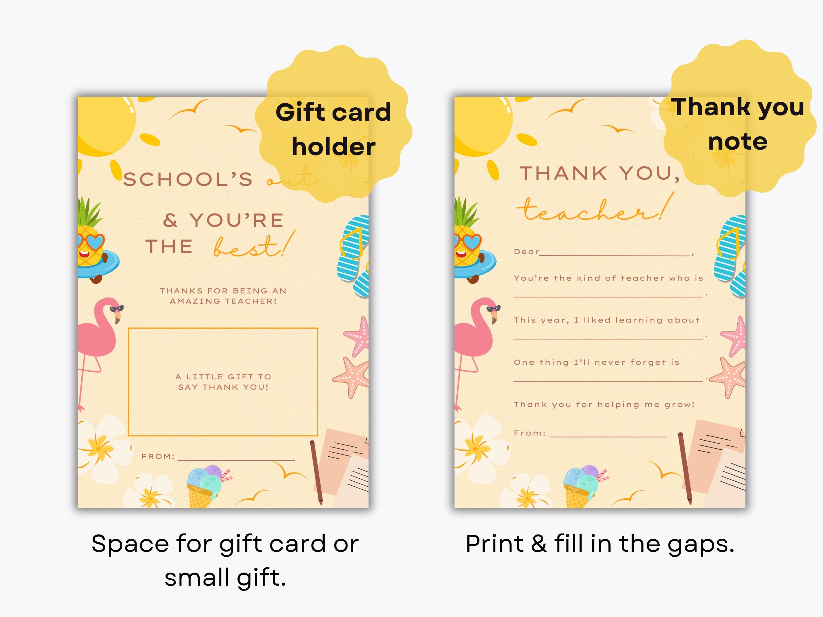 Teacher Appreciation Gift Card Holder & Thank You Note – Printable End ...