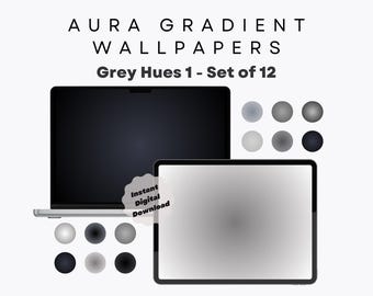 12 Aura Gradient Wallpaper, White & Grey White Hues - Aesthetic Wallpaper for MacBook, iPad, Laptop, Tablet - Minimalistic - High Resolution