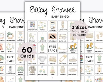 Baby Bingo - 60 Cards - Gender Neutral Baby Shower Game - Baby Shower Activity - Printable Game - Aesthetic Baby Bingo Game - Baby Sprinkle