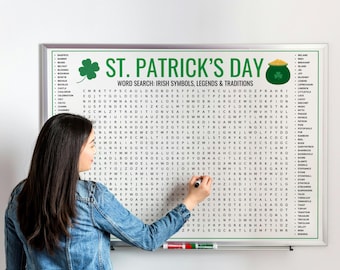Giant XXL St Patrick's Day Word Search Game - 100 Words - 3 Printable Puzzles - Family Game - Party Activity - Classroom Games - Office Game