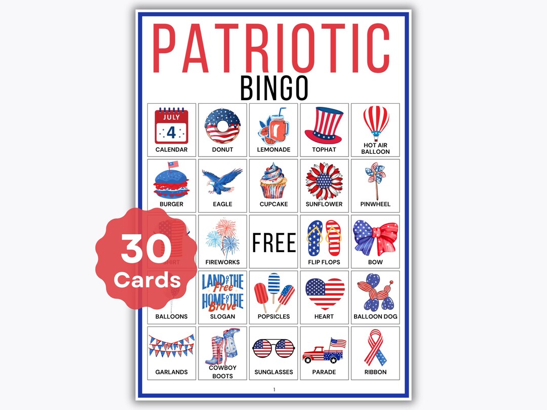 Patriotic Bingo – 30 Cards – 4th of July – Printable Independence Day ...