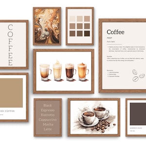 Coffee Wall Art Set #3 - Digital Download - Coffee Corner Decor - Mix and Match - Coffee Bar Art - AI Art Sketches - Statements, Color Cards
