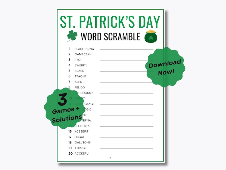 3 St Patricks Day Word Scramble Games - 3 Printable Puzzles - Family ...