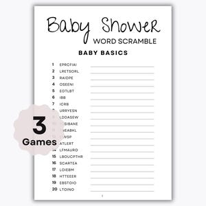 Baby Shower Wort Buchstabenspiel - 3 druckbare Spiele - Icebreaker Babyparty Aktivität - 3 Themen - Schwangerschaft - Baby Basics - Babyparty Spaß