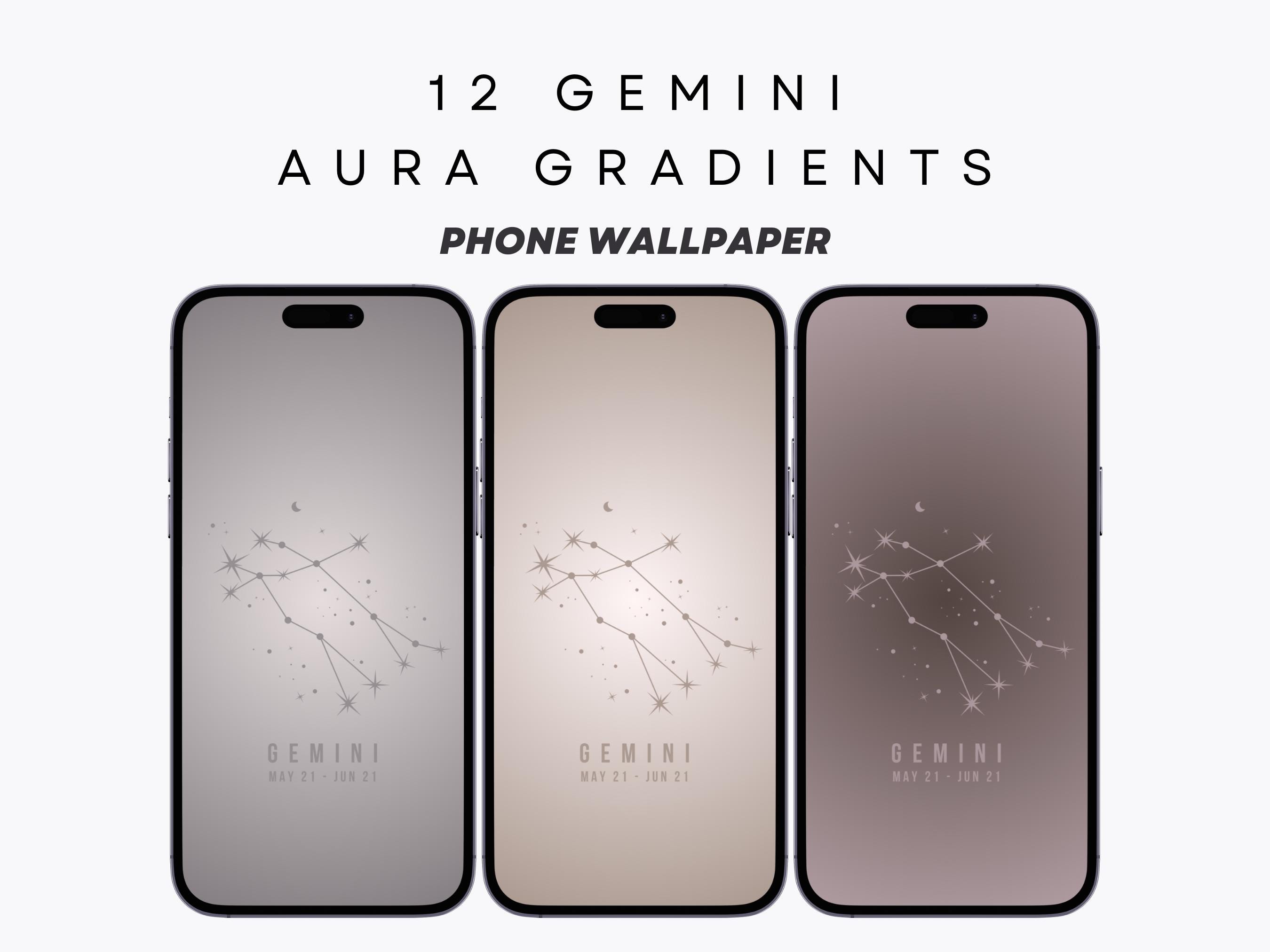 12 Gemini Aura Gradient Wallpapers for iPhone, Android, Smartphone - Neutral Hues - Zodiac Screensaver - High Resolution Digital Product