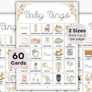Baby Bingo - 60 Cards - Gender Neutral Baby Shower Game - Baby Shower Activity - Printable Game - Aesthetic Baby Bingo Game - Baby Sprinkle