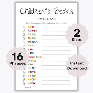 Children&#39;s Book Emoji Pictionary - Emoji Printable - Baby Shower Emoji Game - Baby Book Emoji Game - Virtual Baby Shower - Instant Download
