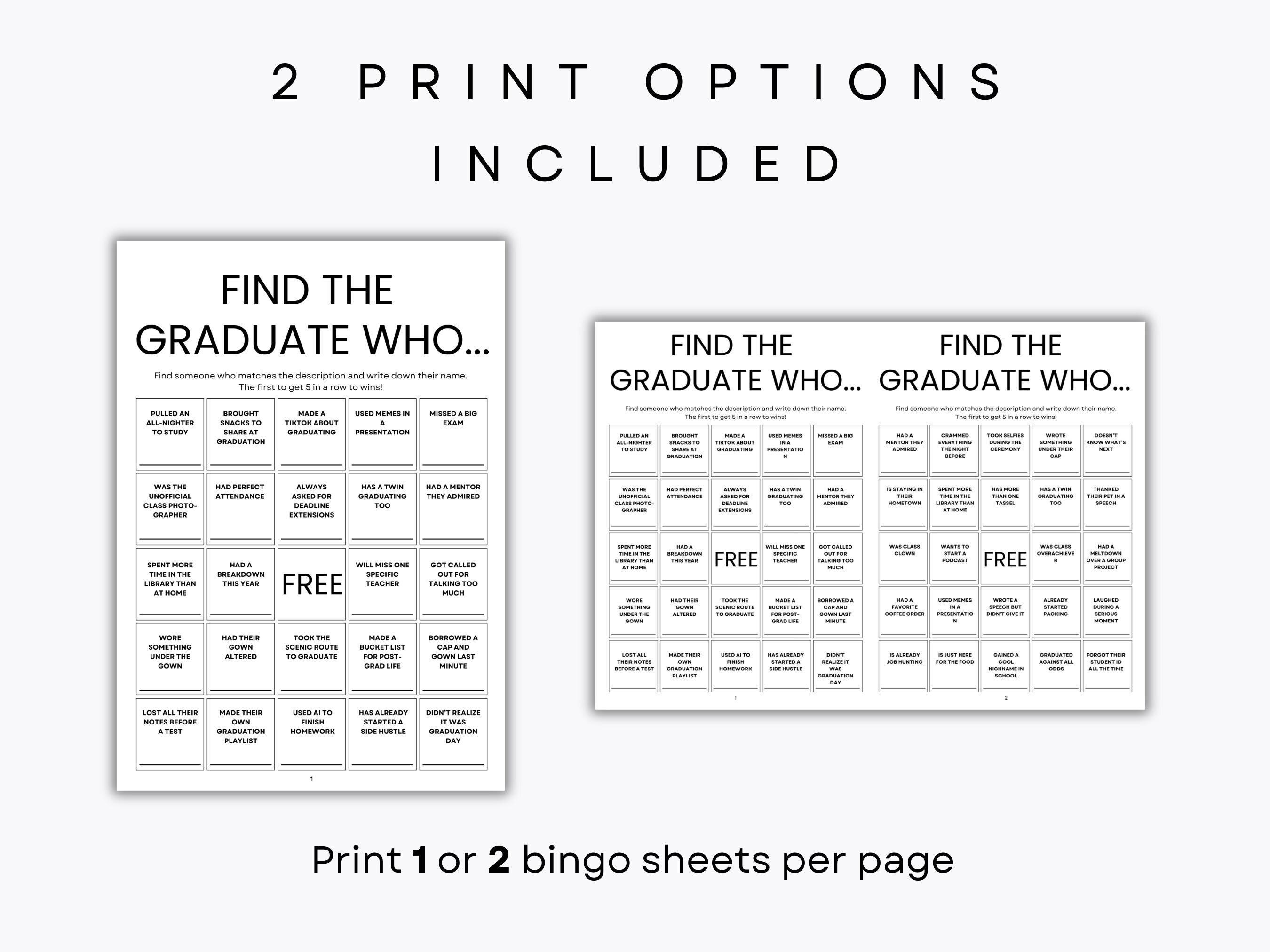 Find the Graduate Who Ice Breaker Bingo - 300 Unique Bingo Sheets ...