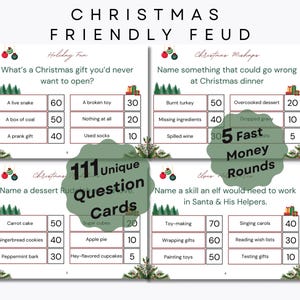Jogo de feudo para o Natal - 111 cartas de perguntas exclusivas - Jogo de festa de Natal para imprimir - Rodadas de dinheiro rápido - Festa de fim de ano - Jogo de perguntas e respostas
