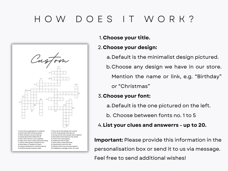 Custom Crosswords Custom Cross Words Game - Custom Gift and Game - Birthday Party ...