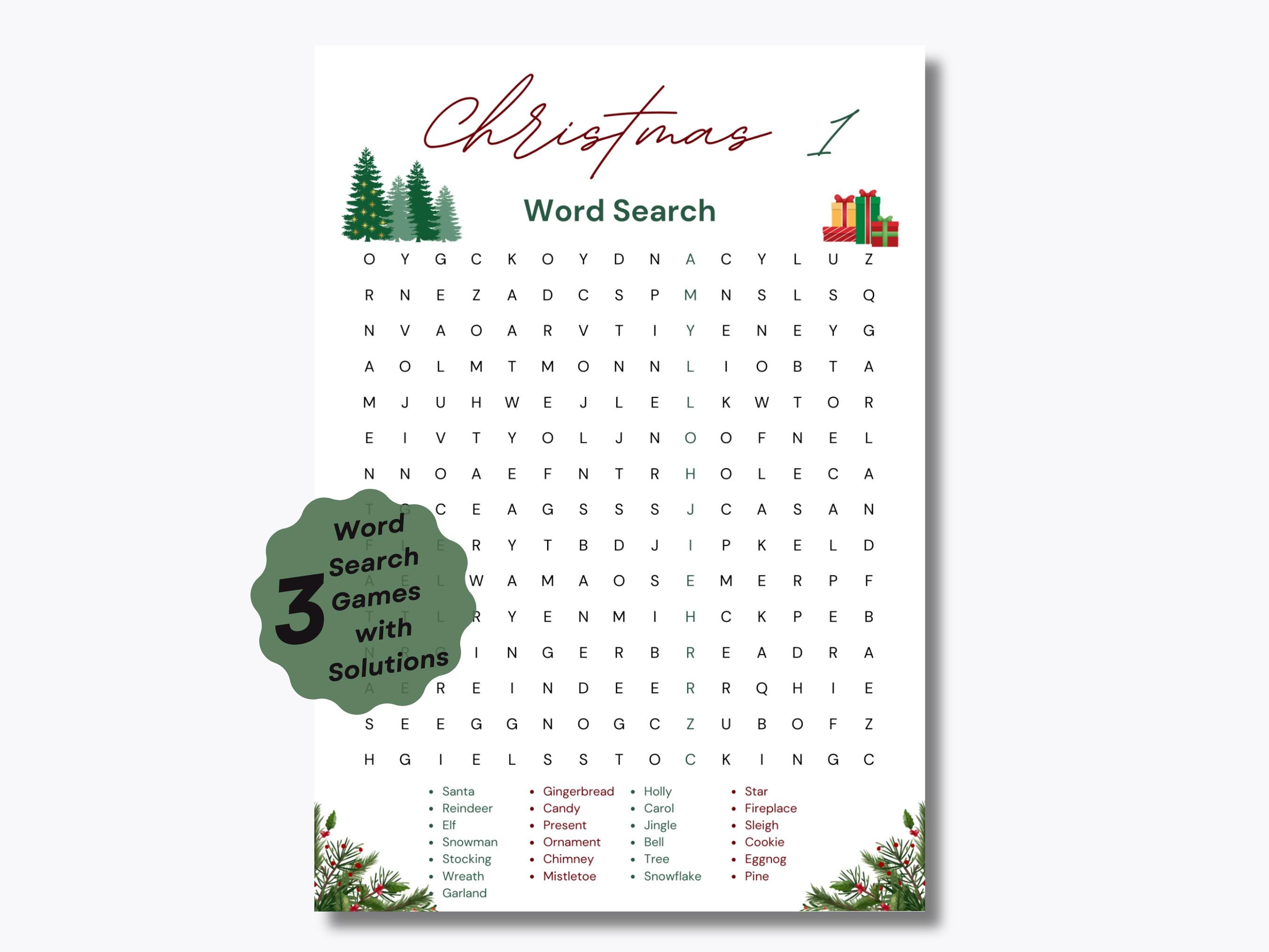 Christmas Word Search Game - 3 Printable Puzzles - Festive Holiday ...