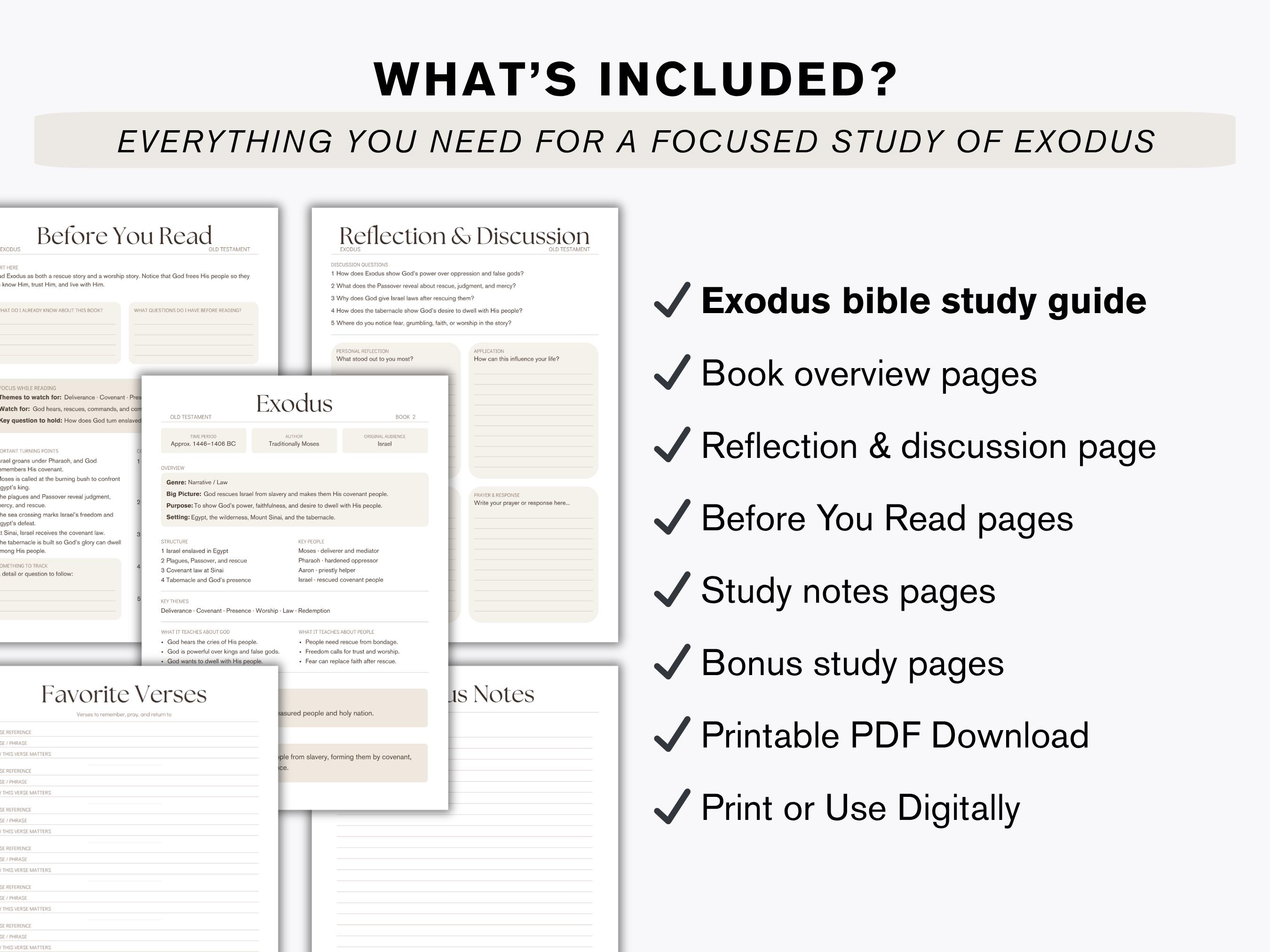 Exodus Bible Study Guide Printable, Book of Exodus Workbook, Old ...
