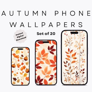Set di 20 sfondi autunnali per telefono - Sfondi estetici per iPhone e smartphone - Colori caldi autunnali - Zucca, foglie - Marrone, rosso, arancione