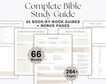 Complete Bible Study Guide Printable, 66 Books of the Bible Workbook, Book-by-Book Summary, Bible Made Simple, Christian Scripture  PDF
