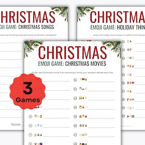 Chrismas Emoji Games – 3 Printable Puzzles – Family Activity – Holiday Game for Kids - Christmas Songs - Movies - Holiday Things - Classroom