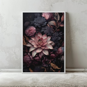 Dark Moody Pastel Flowers #2 - Digital Download - Flower AI Art - Botanical Art - Home & Wall Decor - Aesthetic Floral Wallpaper - Printable