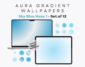 12 Sky Blue Aura Gradient Wallpaper, Icy Blue Hues - Aesthetic Wallpaper for MacBook, iPad, Laptop, Tablet - Minimalistic - High Resolution