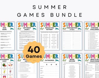 40 juegos de verano - Juegos de fiesta imprimibles - Actividad familiar - Juegos de campamento de verano - Búsqueda del tesoro - Fiesta de cumpleaños - Hoja de trabajo - Fin de curso