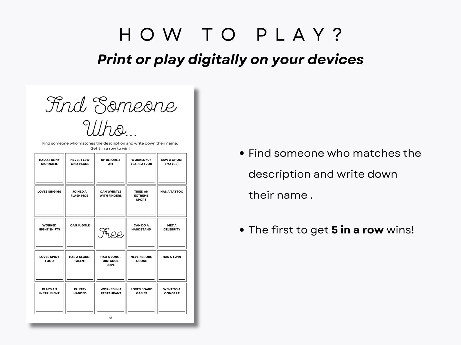 Ice Breaker Bingo - 60 Unique Bingo Sheets - Find Someone Who ...