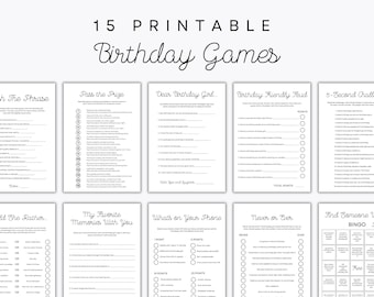 15 jogos de aniversário - jogos de festa para imprimir - aniversário de adulto - briga amigável - melhores desejos - cápsula do tempo - quem a conhece melhor - opções de impressão