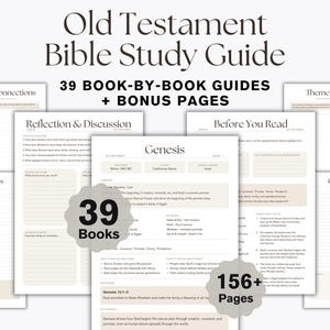 Puede incluir: Una guía de estudio bíblico del Antiguo Testamento con 39 guías libro por libro y páginas adicionales. El conjunto de documentos incluye secciones tituladas Scripture Connections, Reflection & Discussion, Before You Read, Favorite Verses y Genesis Notes.