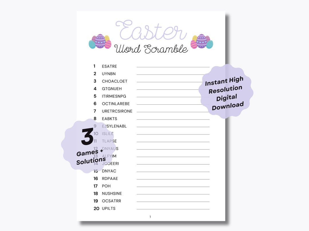 3 Easter Word Scramble Game – Printable Puzzles – Festive Spring Party ...