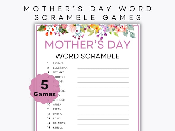 Mother's Day Word Scramble Game – 5 Printable Puzzles – Printable