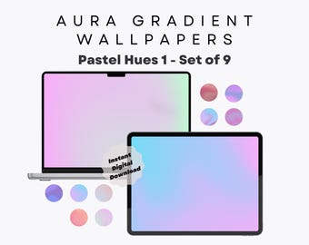 9 Pastel Aura Gradient Wallpaper - Aesthetic Wallpaper for MacBook, iPad, Laptop, Tablet - Minimalistic - High Resolution, Digital Download