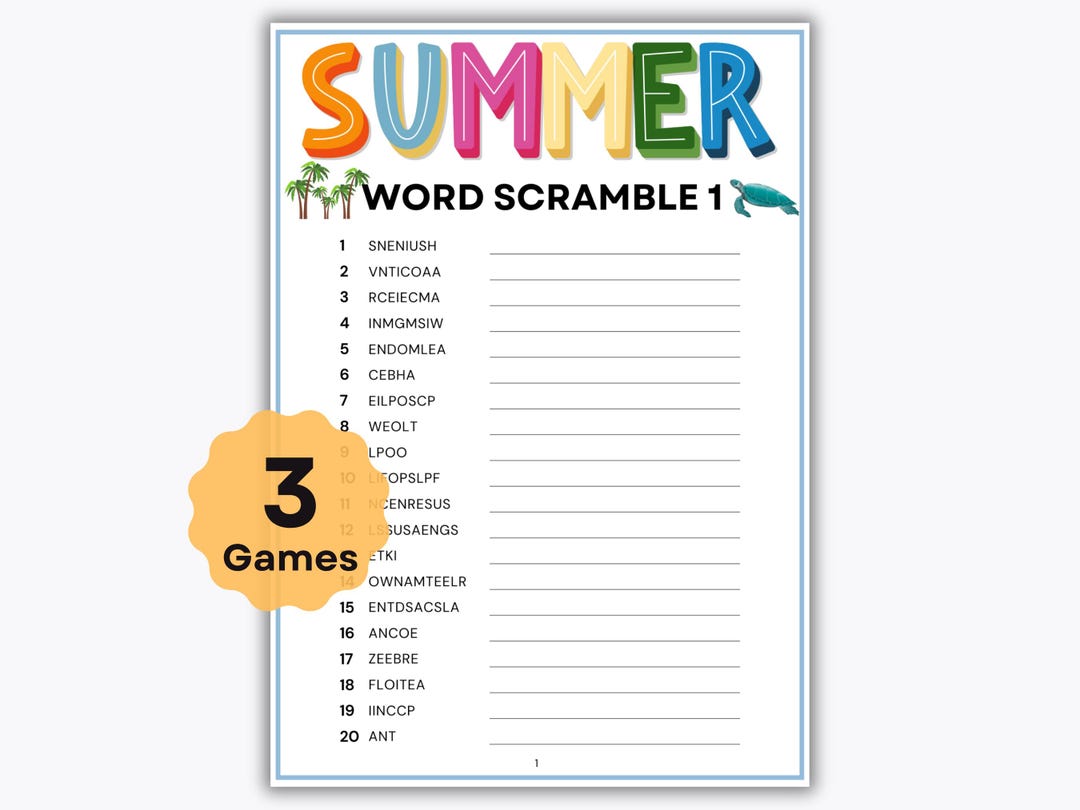 Summer Word Scramble Games - 3 Printable Summtertime Games - Fun Summer ...