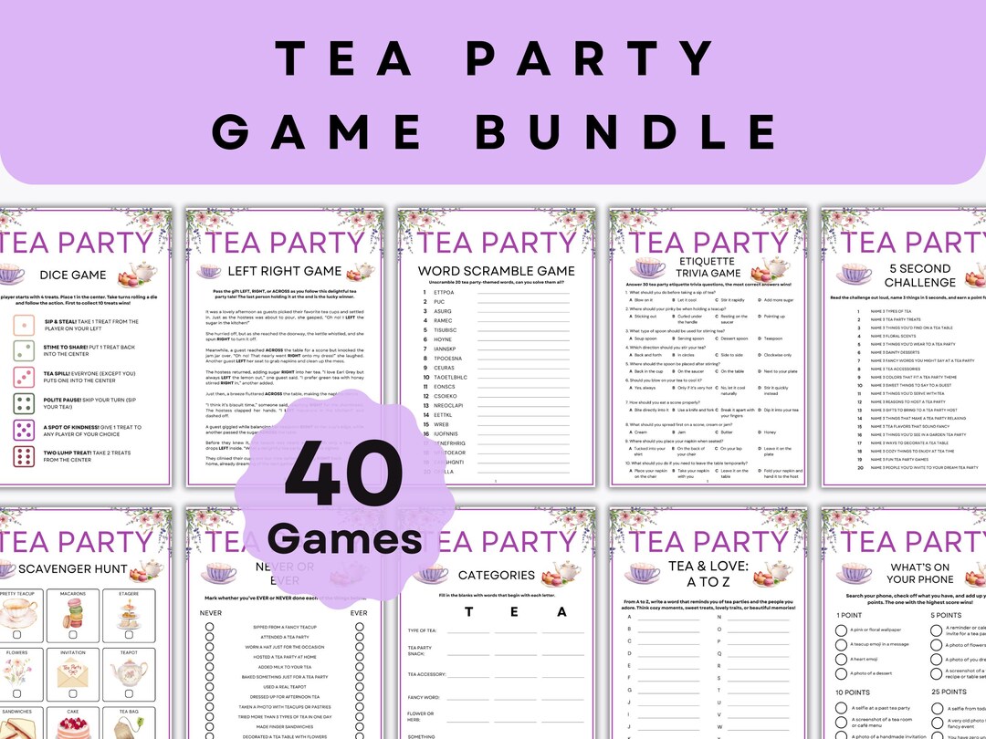 40 Tea Party Games - Printable Party Games - Family Activity - Gift ...