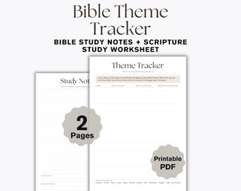 Bible Theme Tracker Printable, Scripture Study Worksheet, Bible Study Notes, Christian PDF Download